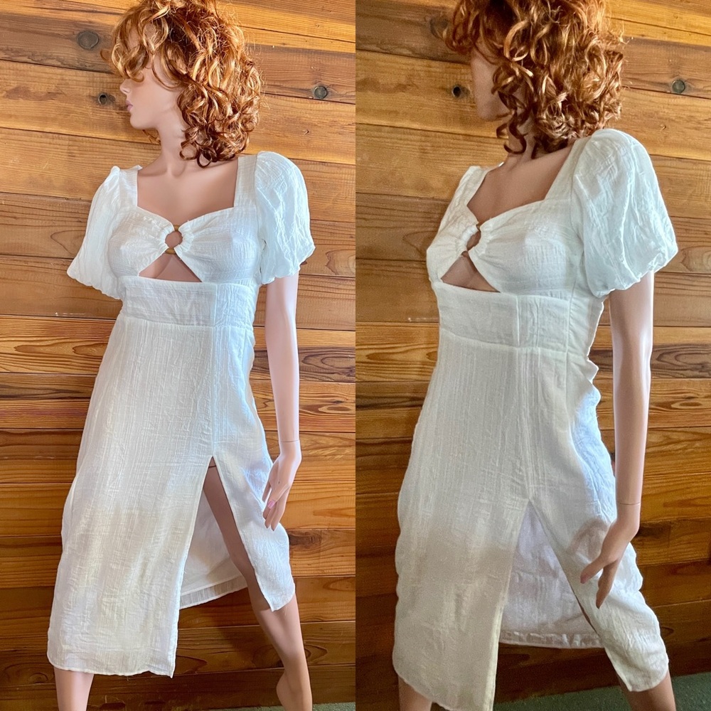 MALIBU BUM Breezy White CUT-OUT Cotton Blend MIDI DRESS Size Medium